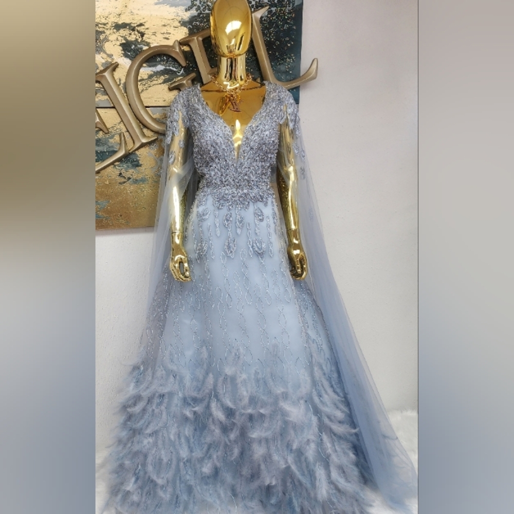 Blue V-Neck Sequin Maxi Gown